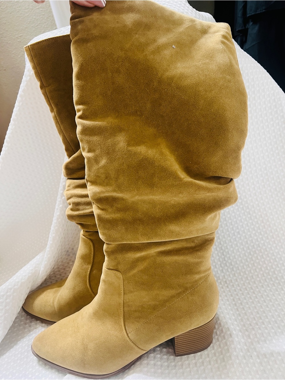 Women’s Slouchy Suede Mid-Calf Boots in Camel